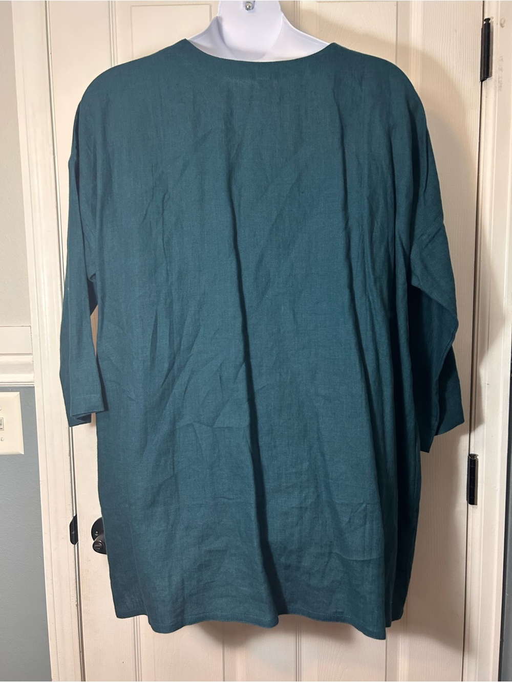 Linenbee Teal Linen Tunic Top Relaxed Fit With Pockets View 2